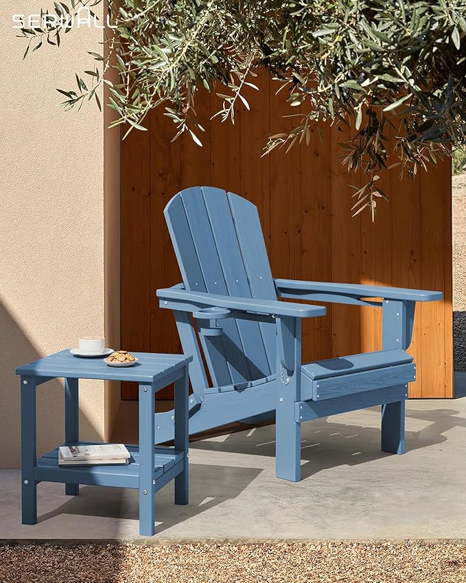 SERWALL 2-Tier HDPE Outdoor Side Tables Set of 2, Weatherproof Rectangular Adirondack Side Table, Blue