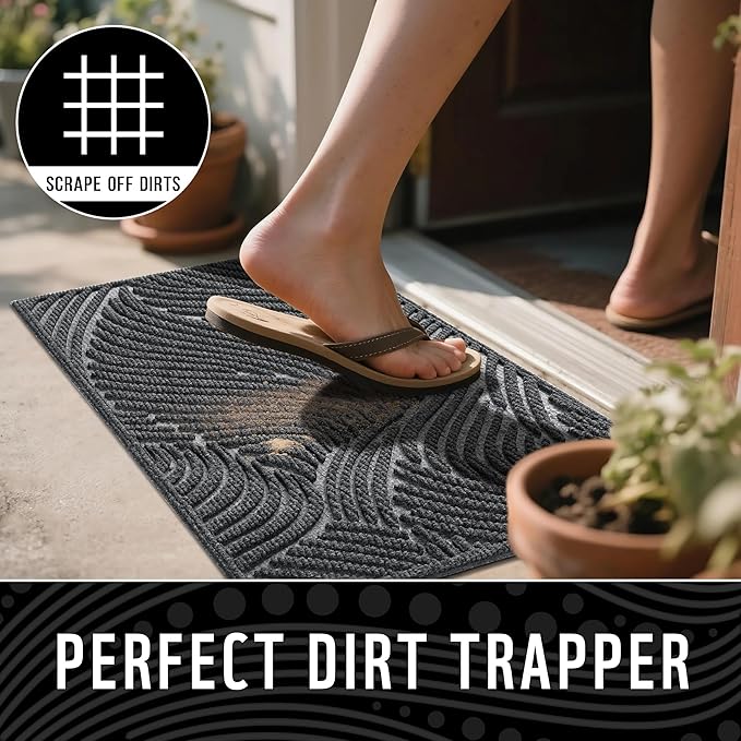 Yimobra Doormat Indoor Outdoor Entrance, Simple Stripes, All-Weather Waterproof & Non-Slip Mat for Front Door, Heavy Duty Polyester Welcome Mat for Garage, Patio-47x32，Dark Grey
