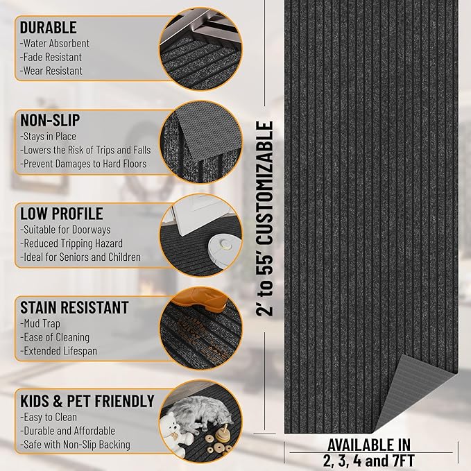 Ottomanson Front Door Mat – Non Slip Scraper Mud Mat for High Traffic Entryways, RV & Patio – Dirt Trapping and Durable for Indoor & Outdoor Use – 2' x 2' – Black