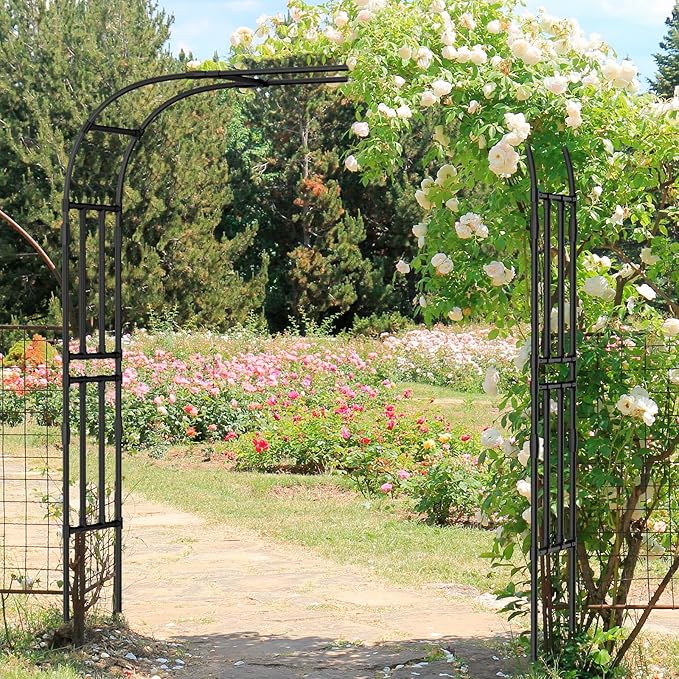 Tall Garden Arch Trellis for Climbing Plants, 87in Tall Metal Plant Support Trellis Archway for Climbing Plant Vegetables Cucumber, Outdoor Yard Lawn Garden Arch Tunnel Trellis