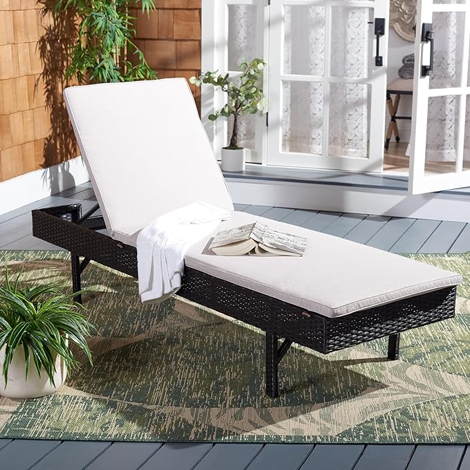 SAFAVIEH PAT7501E Cam Sunlounger Outdoor Set, Black/Light Grey