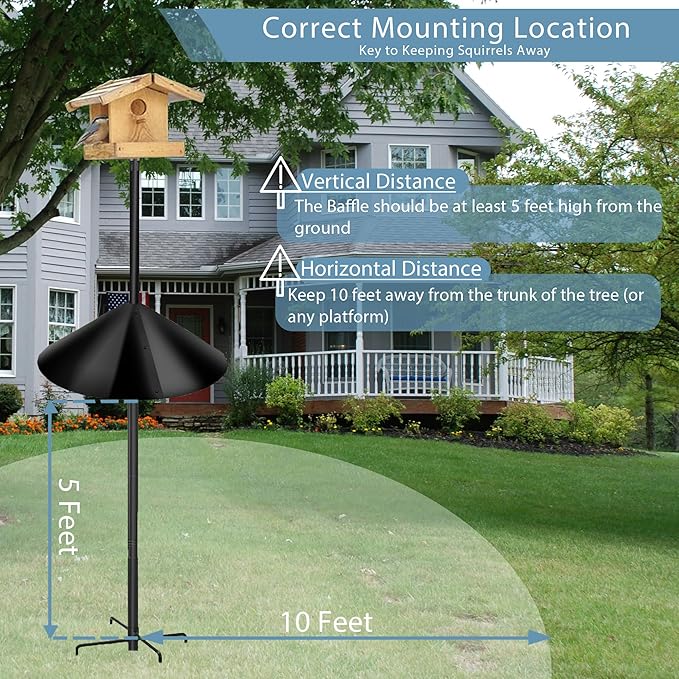 Squirrel Baffles for Bird Feeders, Squirrel Baffle for Bird Feeder Pole, Bird Feeder Squirrel Guard, Black (16 Inch-1 Pack)