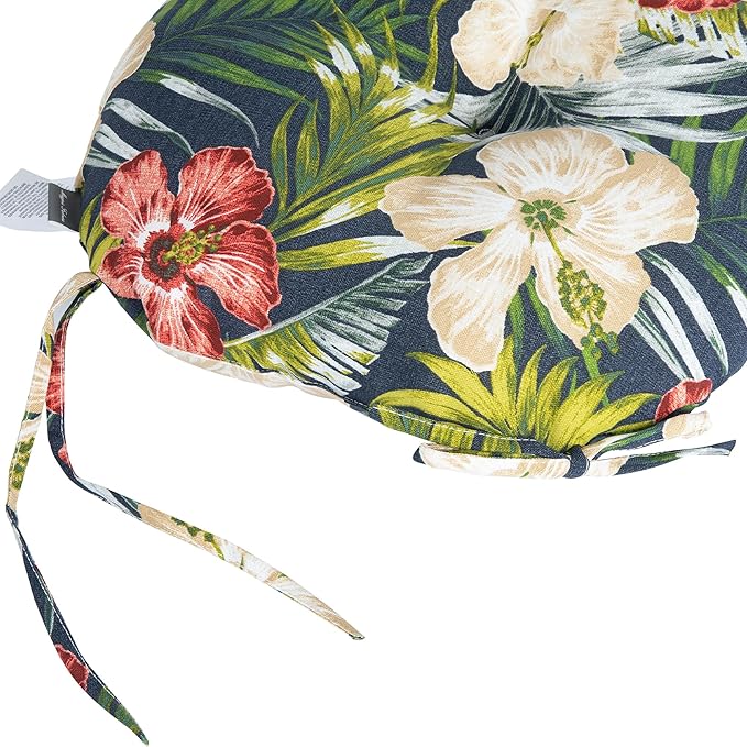 Magpie Fabrics Outdoor Round Bistro Seat Cushions with Ties, 15"x15"x4" Set of 2, Tufted Waterproof Barstool Chair Pads for Patio Home Garden Office, Midnight Floral