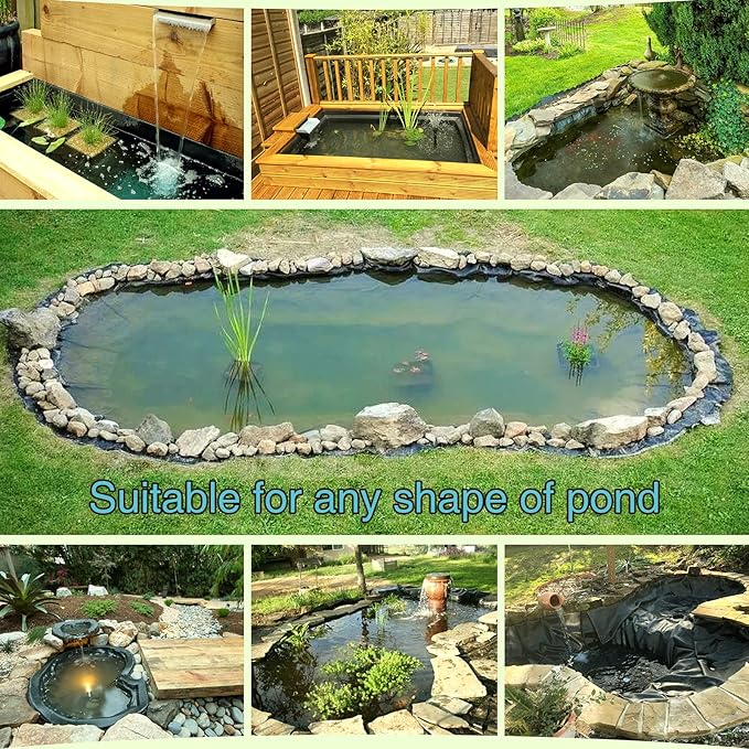 hygger Pond Liner - 10 by 13ft Fish Pond Liners for Outdoor Ponds, 14.5 Mil PVC Soft Pond Liner for Fish Ponds, Koi Pond Liner, Water Features, Garden Water Fountains, Waterfalls