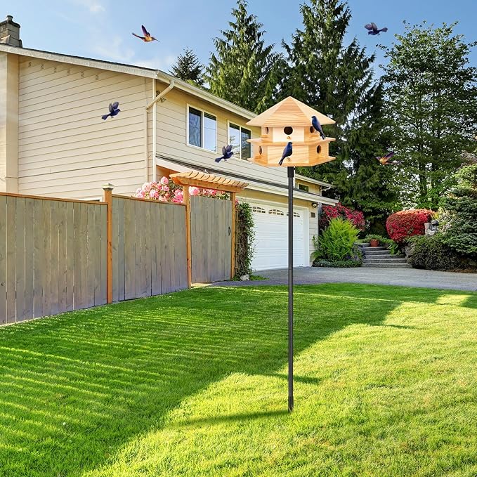 12 Room Purple Martin House Package, Deluxe Complete Birdhouse Kit with 15 ft Adjustable Pole, Ground Socket for Outdoor