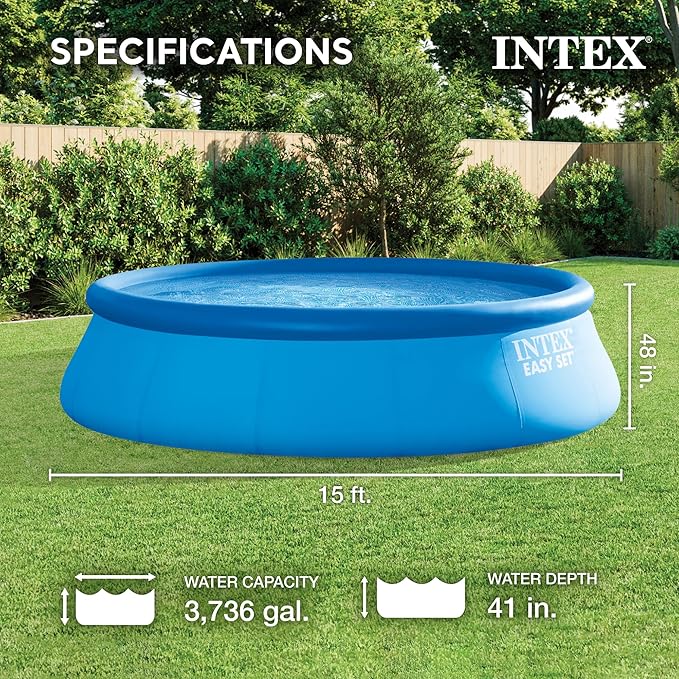 Intex 15'x48 Round Inflatable Outdoor Above Ground Swimming Pool Set with Ladder, Filter Pump, and Deluxe Maintenance Pool Cleaning Kit for Backyards