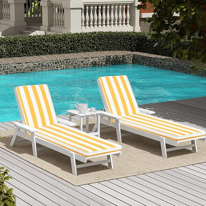 Only choice 2 Pcs Set Outdoor Lounge Chair Cushions Patio Chaise Lounge Chair Cushion Replacement Cushions Furniture Seat Cushions (Yellow White Striped)