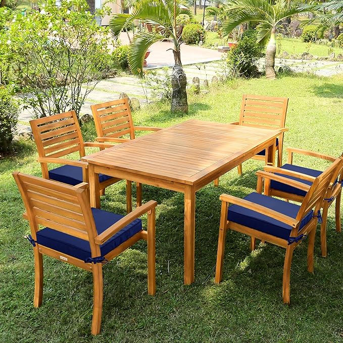 Outdoor Chair Cushions 16 x 17 Inch, Set of 6, Waterproof Patio Chair Cushions with Tie 5 Year Color Fastness Thick Outdoor Seat Cushion for Garden Lawn Patio Furniture Navy
