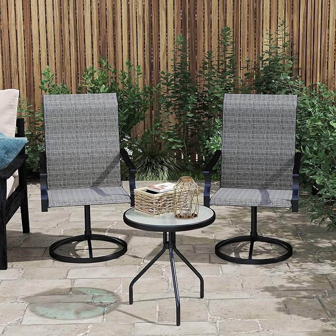 Outsunny Outdoor Patio Swivel Chairs Set of 2, High Back Patio Dining Chairs with All-Weather Mesh Fabric and Metal Frame for Backyard, Lawn, Porch or Garden, Gray