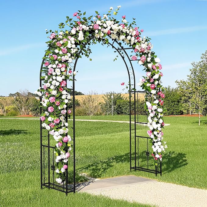 VINGLI Garden Arbor, Arch Archway for Wedding Ceremony Party, Steel Garden Trellis for Plant Climbing, Christmas Garden Decorations Pergola for Garden, Backyard, Lawn (Black, 65x22.8x94.5in)