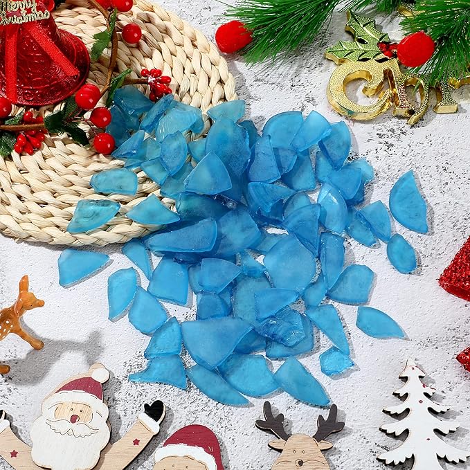 Jetec 11 oz Sea Glass for Crafts Pieces Decor Flat Frosted Sea Glass Vase Filler Crushed for Beach Wedding Party Decor Home Aquarium DIY Craft Supplies(Ocean Blue)