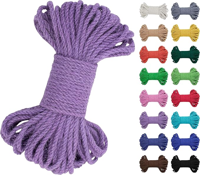 JeogYong 5mm Jute Twine String 66 Feet Natural Thick Garden Twine for Crafts, Outdoor, Gardening, Gift Wrapping, Plants, Packing Materials (Light Purple)