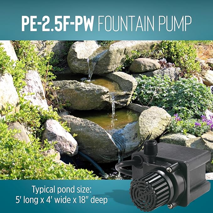 Little Giant PE-2.5F-PW 115 Volt, 1/28 HP, 475 GPH Submersible Direct Drive Pump for Small Ponds or Fountain with 15-Ft. Cord, Black, 566612