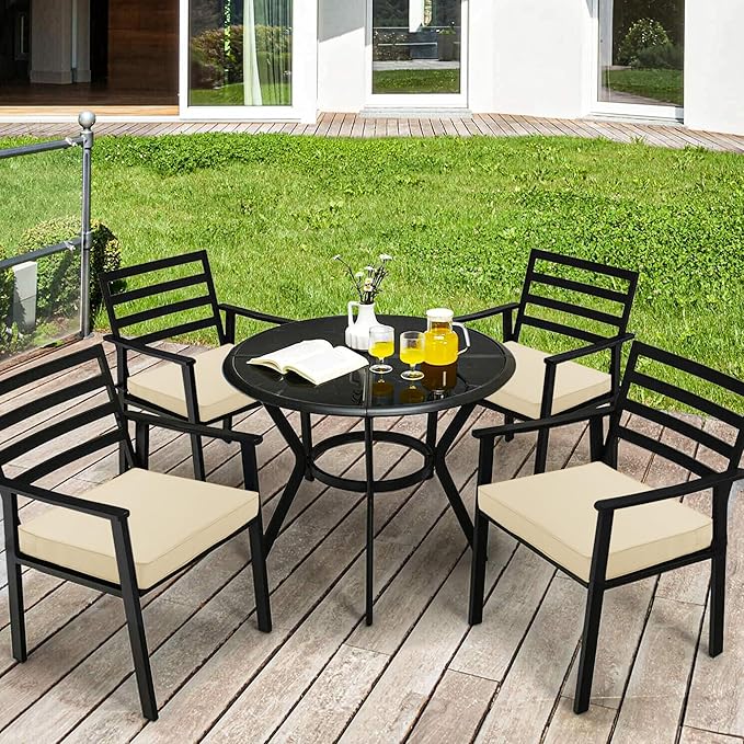 Outdoor Chair Cushions 18.5x16 Inch Waterproof Patio Chair Cushions with Tie 5 Year Color Fastness Thick Outdoor Seat Cushion for Patio Furniture Beige Set of 4