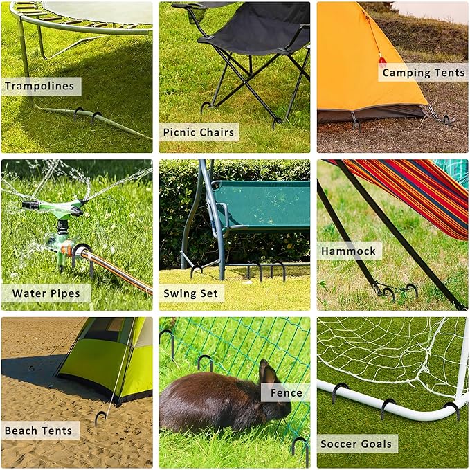 RIY Trampoline Stakes Anchors High Wind Heavy Duty Tent Stakes 12 Inch Ground Anchor Trampoline Accessories with T Hook