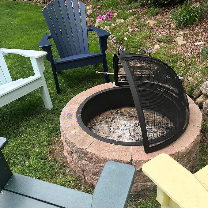 Sunnydaze Round Fire Pit Spark Screen Cover - Easy-Opening Outdoor Fire Pit Screen - Heavy‑Duty Steel Metal Mesh - 36" Diameter
