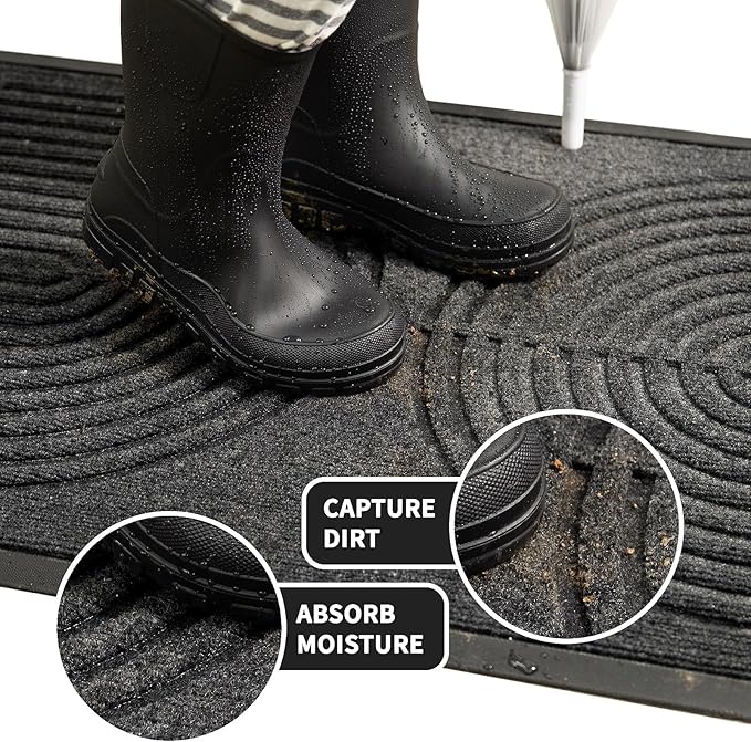 RORA Heavy Duty Outdoor Front Door Mat, Non Slip Doormat Outdoor Entrance, Natural Rubber Floor mat for Entryway, Patio, Garage, Porch, 29.5"x17", Grey