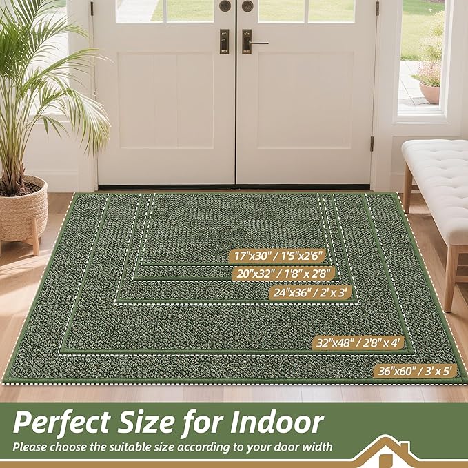 BEQHAUSE Dirt Trapper Door Mat 36" x 60", Non-Slip Washable Doormats Entrance Mat, Dirt Resistant and Absorbent Welcome Mat, Low Profile Floor Mats for Front Back Door and Entryway, Green
