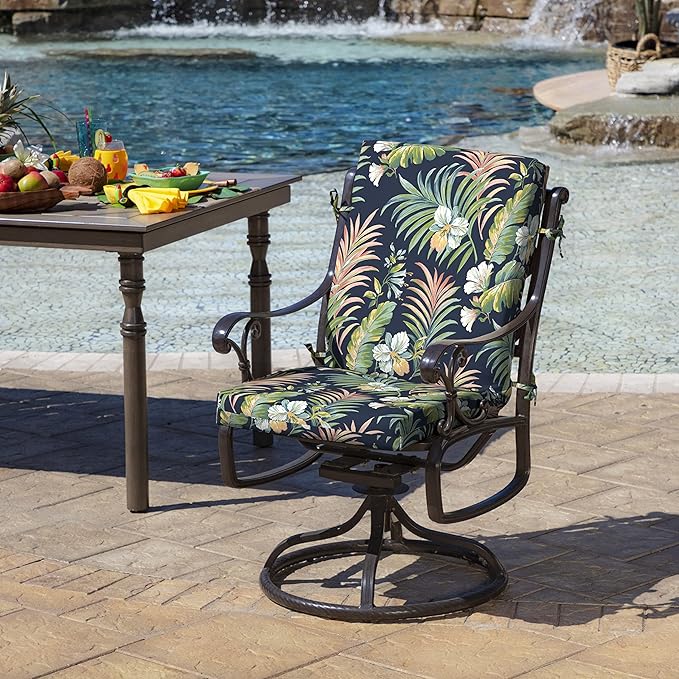 Arden Outdoor Patio Dining Chair Cushion, 20x44, Rain-Proof Seat Pad, Fade-Resistant Outdoor Cushion Simone Blue Tropical