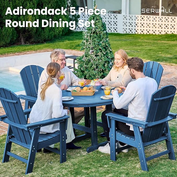 SERWALL Outdoor Adirondack Dining Chair Set of 2, All Weather HDPE Patio Chairs, Navy