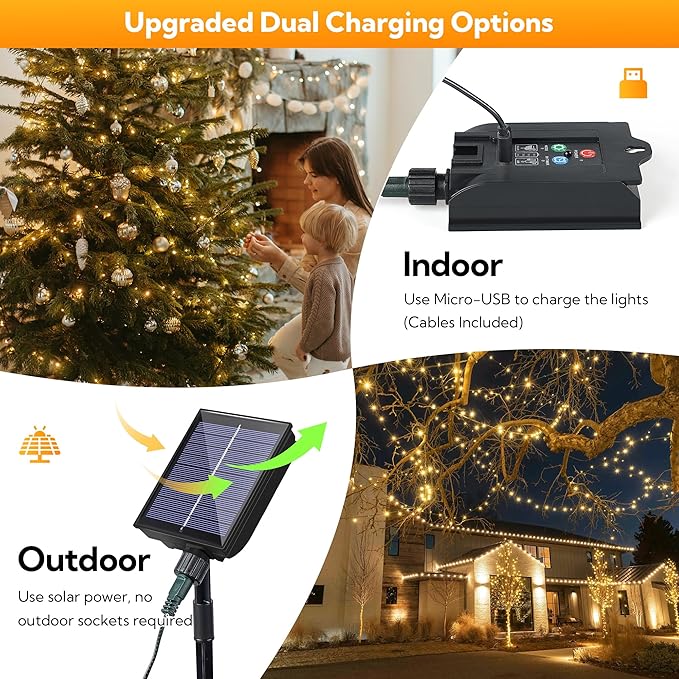 woohaha 2 Pack Solar Outdoor String Lights,Total 144ft 400 LED Solar Christmas Lights with Remote and Timer, 8 Modes Twinkle Lights Outdoor Waterproof for Tree,Garden,Patio,Xmas,Party(Warm White)