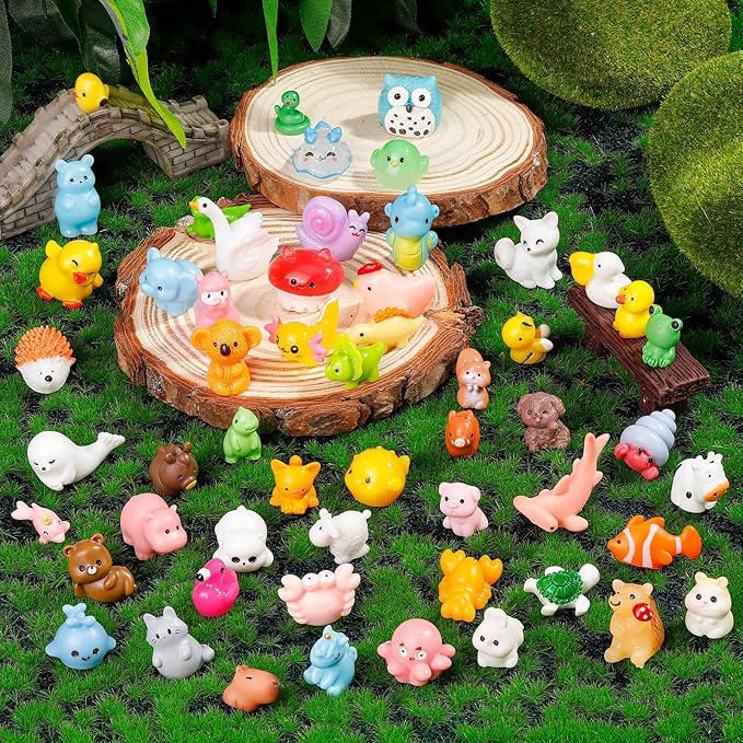 200 Pcs Mini Patio Miniatures Figurines Colorful Mini Resin Figures in Bulk Miniature Little Small Animals Figurines for Fairy Garden Landscape Dollhouse Accessories DIY Crafts Aquarium Decor