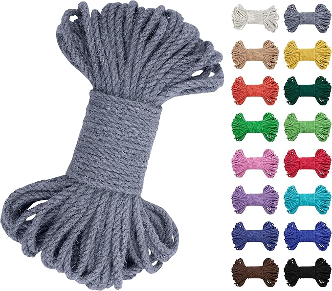 JeogYong 5mm Jute Twine String 66 Feet Natural Thick Garden Twine for Crafts, Outdoor, Gardening, Gift Wrapping, Plants, Packing (Gray)