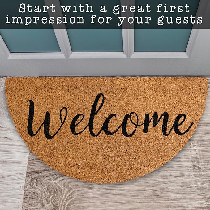 MAINEVENT Welcome Half Circle Door Mat Outdoor 30x17 Inch, Half Circle Outdoor Mat for Covered Porch Patio, Half Round Door Mat w/Anti-Slip PVC Backing