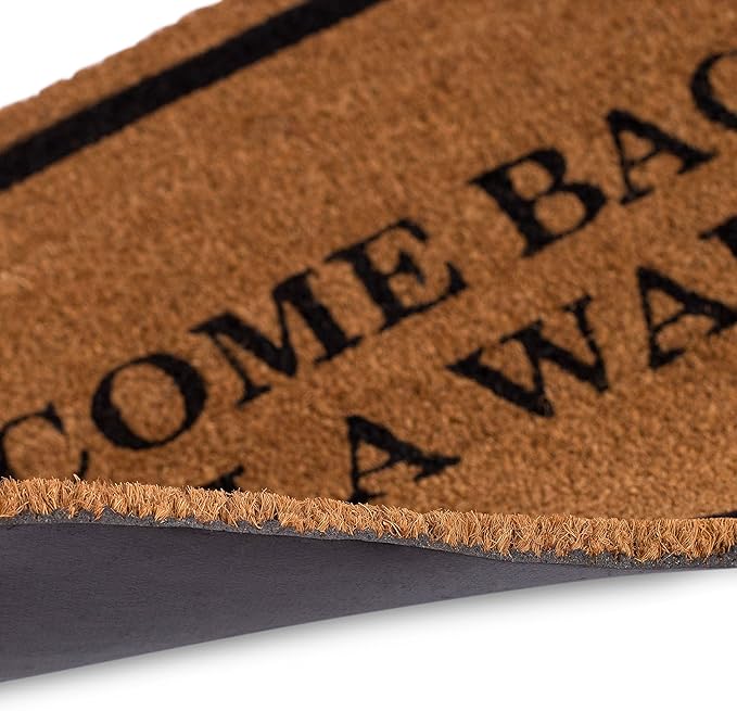 BIRDROCK HOME Come Back with a Warrant Coir Doormat | 18 x 30 Inch | Standard Welcome Mat with Black Border and Natural Fade | Vinyl Backed | Outdoor