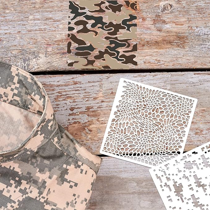 Outus 9 Pieces Camo Print Stencils Camouflage Painting Templates Reusable Grass Pattern Stencils Green Camo for DIY Scrapbooking Painting on Wood Crafts (11.8 x 11.8 Inch)