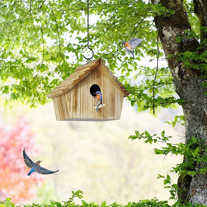 Auslar Bird House, Bird Houses for Outside, Wooden Birdhouse for Outdoors, Hanging Bluebird House for Cardinals Finch Wren Swallow for Wild Bird Viewing