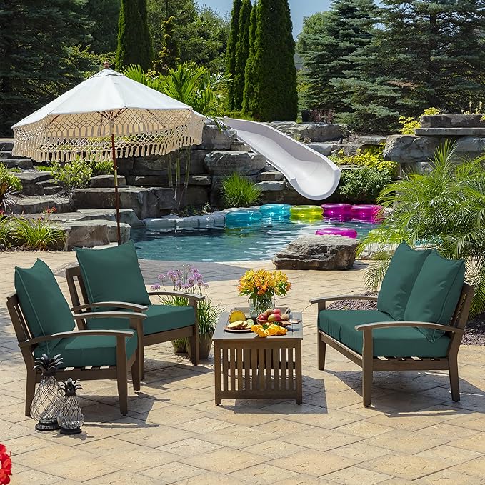 Arden Outdoor Deep Seat Cushion Set, 24 in x 24 in, Weather-Proof, Rain-Proof, Fade Resistant Patio Cushion for Chair, Sofa, and Couch Peacock Blue Green Texture