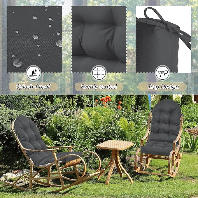 Geelin 4 Pcs Adirondack Chair Cushion High Back Patio Rocking Chair Cushion 44 x 19 x 4 Inch Tufted Weather Resistant Fade Resistant Seat for Patio Rocking Seat (Dark Gray)