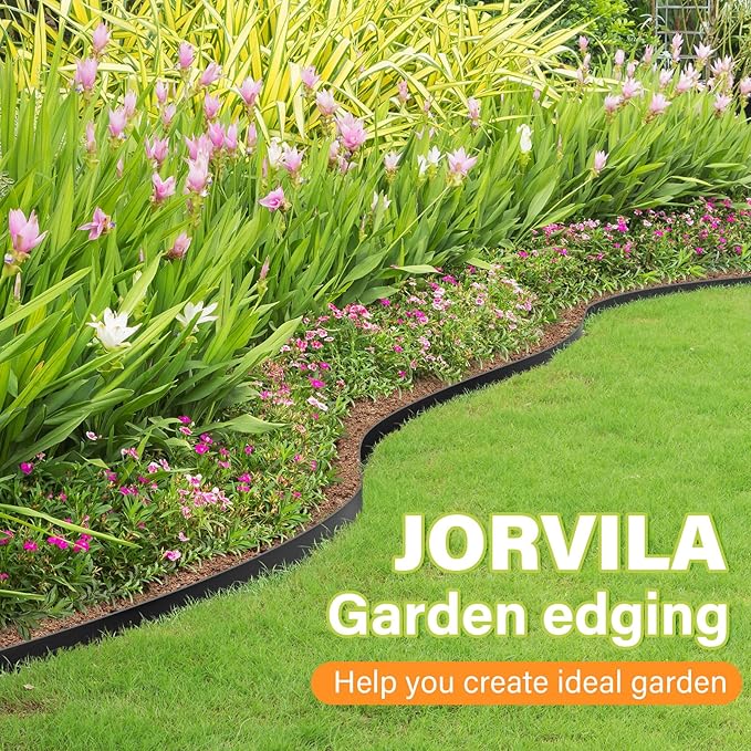 Landscape Edging, 1.5" x 60' Plastic Garden Edging with 60 Pcs Metal Spikes, Flexible Garden Border for Lawn, Landscaping, Flower Beds