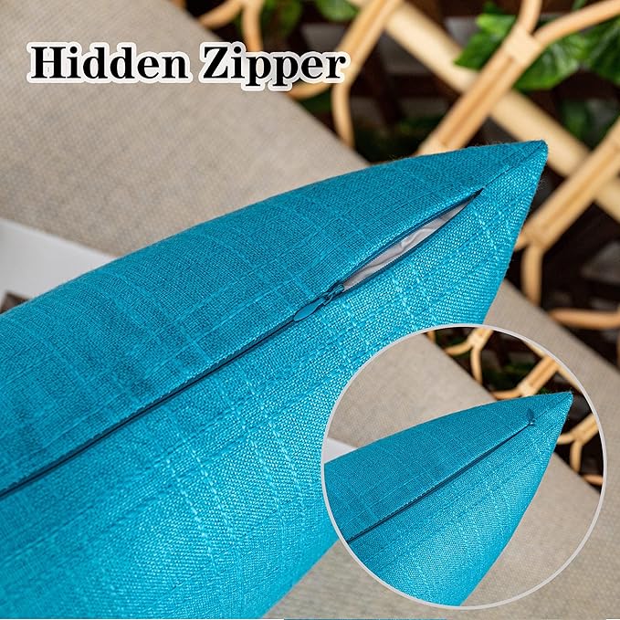 Kevin Textile Pack of 2 Outdoor Waterproof Throw Pillow Covers Decorative Square Outdoor Checkered Pillows Cushion Case Patio Pillows for Couch 12x20 inches 30x50 cm Peacock Blue