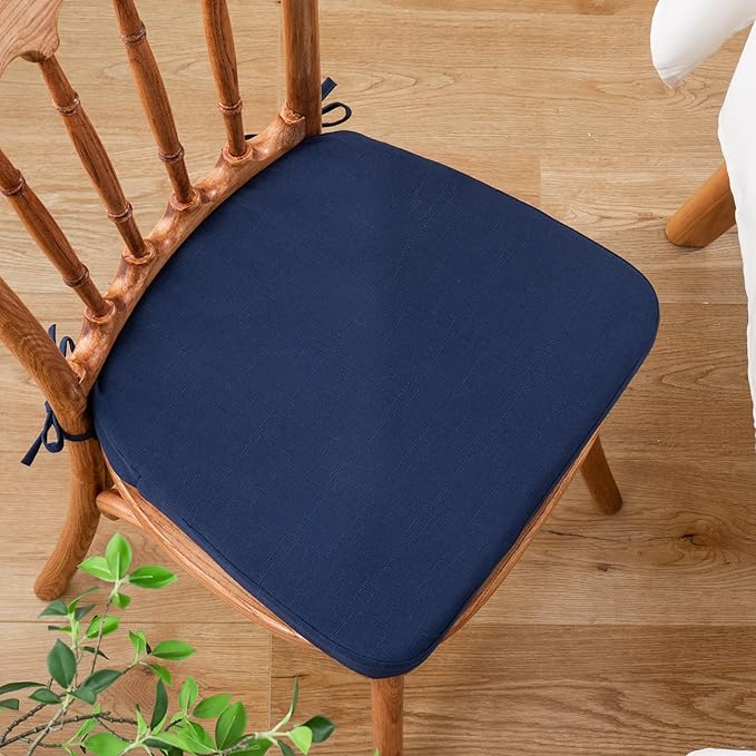 Battilo Chair Cushions for Dining Chairs with Ties, Kitchen Chair Pad with Non-Slip Backing and Removable Cover, Indoor/Outdoor Dining Seat Cushion, 16"x16"x2", Set of 4, Navy