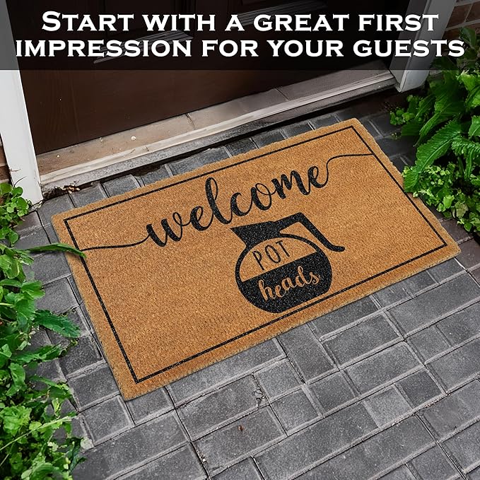 MAINEVENT Pot Head Door Mat Outdoor 30x17 Inch, Coffee Drinker Gift Men for Covered Outdoor Area, Funny Pot Head Gift, Funny Welcome Mat, Coffee Themed Decor for Front Door