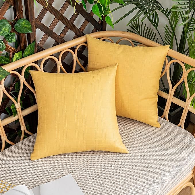 Kevin Textile Outdoor Waterproof Pillow Covers Pack of 2 Checkered Decorative Euro Sham Cushion Throw Pillowcases Shell for Patio Tent Garden Couch Bed Sofa 26x26 Inch Yellow