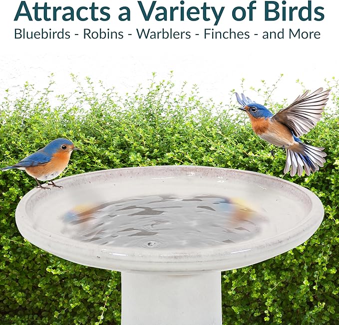 Sunnydaze 21" H Ceramic Bird Bath for Outside - Hand-Painted Outdoor Bird Bath Bowl, UV/Frost-Resistant Finish - Twilight
