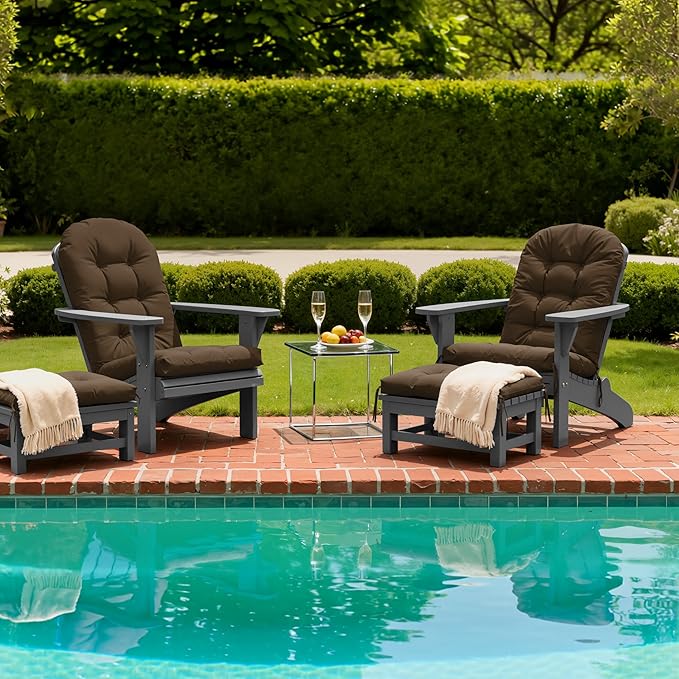 Adirondack Chair Cushion with Ottoman, Folding Adjustable Adirondack Seat Cushions, Waterproof Adirondack Patio Chair Pads for Garden, Deck, or Poolside, Small-Brown-2
