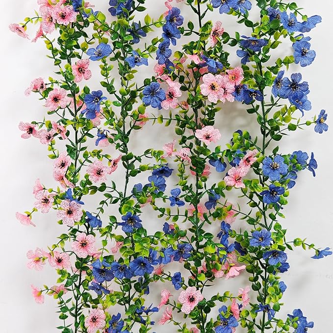 4 Pcs Faux Flowers Garland Plant, Artificial Vines Hanging Flowers Leaves Greenery Garland for Wedding Backdrop Arch Wall Decor, 6 Feet/pcs UV Resistant Indoor Outdoor