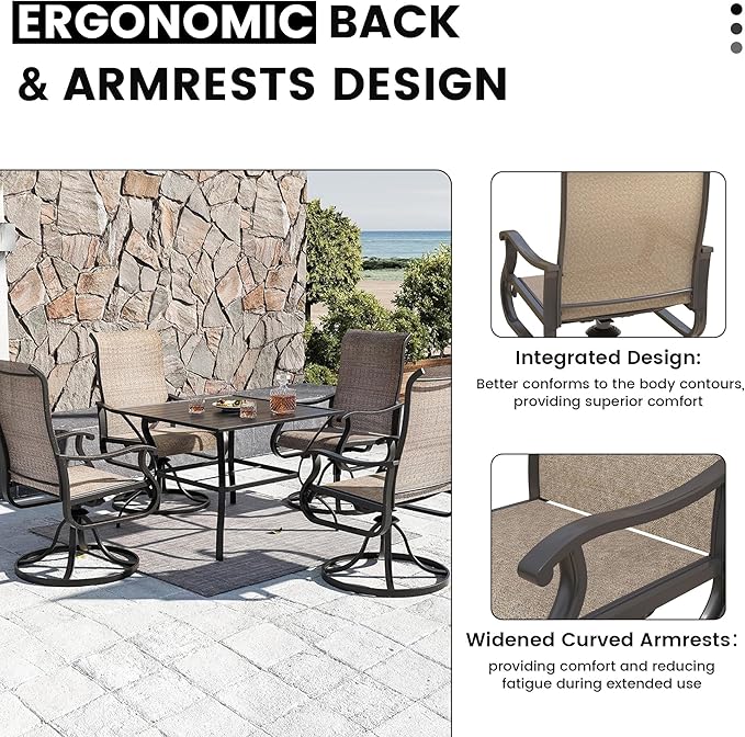 Swivel Patio Chairs Set of 4, Outdoor Dining Chairs with High Back, All-Weather Swivel Rocker Chair for Lawn, Porch or Garden(Brown, 4 PCS)