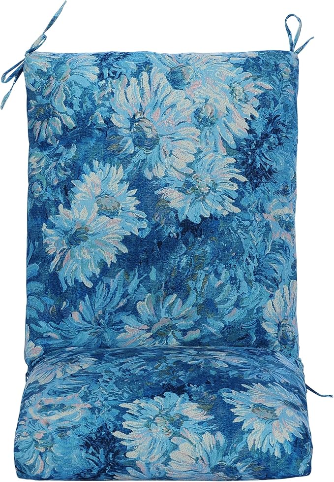 Set of 2 Outdoor Dining Chair Cushions, Patio Seating Cushions, 38x18x4.5 inch, for Garden Patio Furniture (Blue Monet Garden)