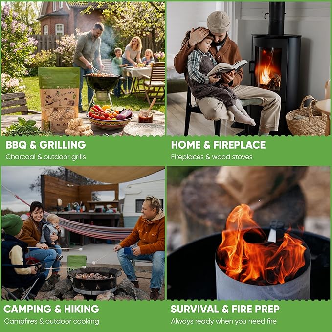 Inflame Fire Starters 130 pcs Fire Starters for Campfires, Grill, BBQ, Fireplace, Woodstove - Charcoal Starter - Waterproof, Weather-Resistant - Natural Wood Fireplace Starters