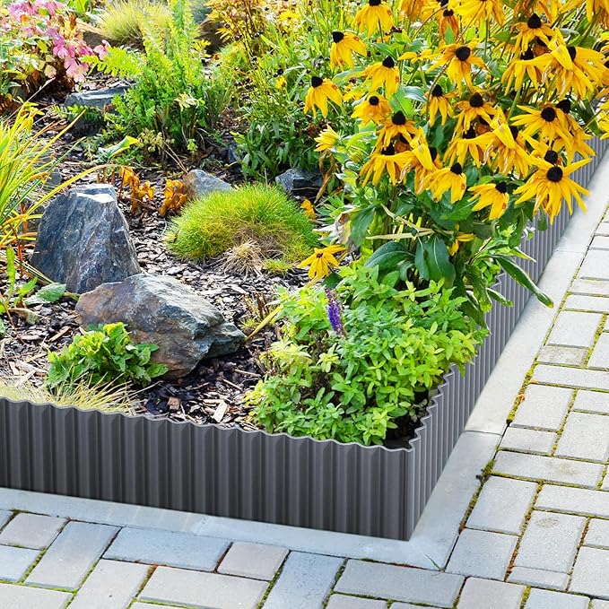 Corrugated Metal Garden Edging 12" x 20Ft, Landscape Edging Border for Lawn, Flower Bed, Garden Fence, Paver Edging (Dark Gray)