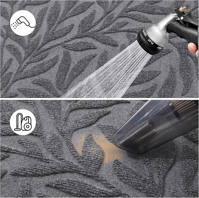 Smiry Front Door Mat Indoor Outdoor Entrance, Heavy Duty Natural Rubber, Trap Dirt and Moisture, Non-Slip Doormats, Low Profile, Easy Clean Patio Porch Entryway Mat, 29.5x17, Silver Grey