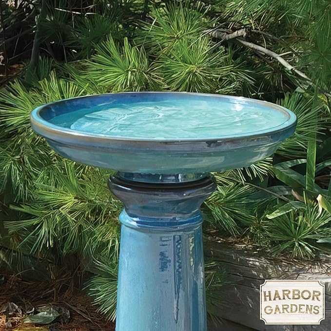 GP0110ES Harbor Gardens Bird Bath, 24 Inch, Light Blue