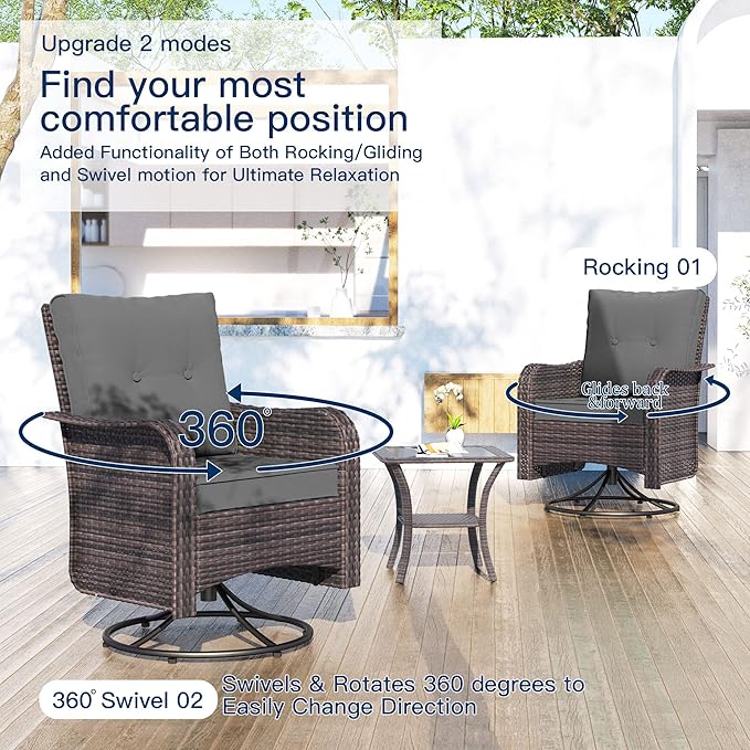Kullavik 13PCS Outdoor Patio Furniture Set,PE Wicker Rattan Sectional Sofa Patio Conversation Sets with 43" 55000BTU Gas Propane Fire Pit Table,Swivel Rocking Chairs Set,Grey
