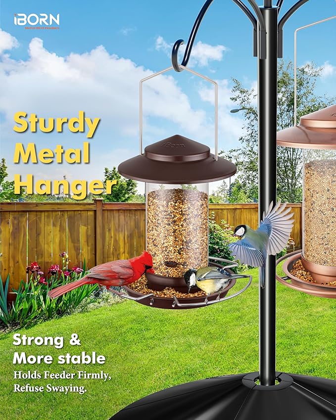 iBorn Bird Feeder Metal Squirrel Chew-Proof Bird Feeders for Outdoors Hanging for Cardinal Outside, Holds 1.5LB Seed with 3 Perchs, Bronze (Seed is not Included)