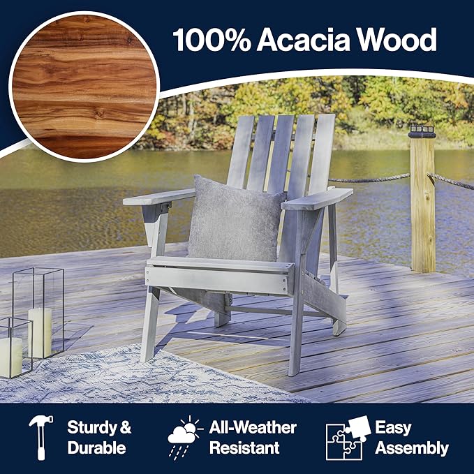 JONATHAN Y PAT1001B Irving Outdoor Patio Modern Acacia Wood Adirondack Chair for Garden, Lawn, Backyard, Pool, Deck, Beach, Firepit, Gray